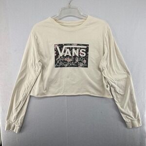 Vans‎ Off The Wall Floral Graphic Long Sleeve Crop Top Cream Womens Large Skater